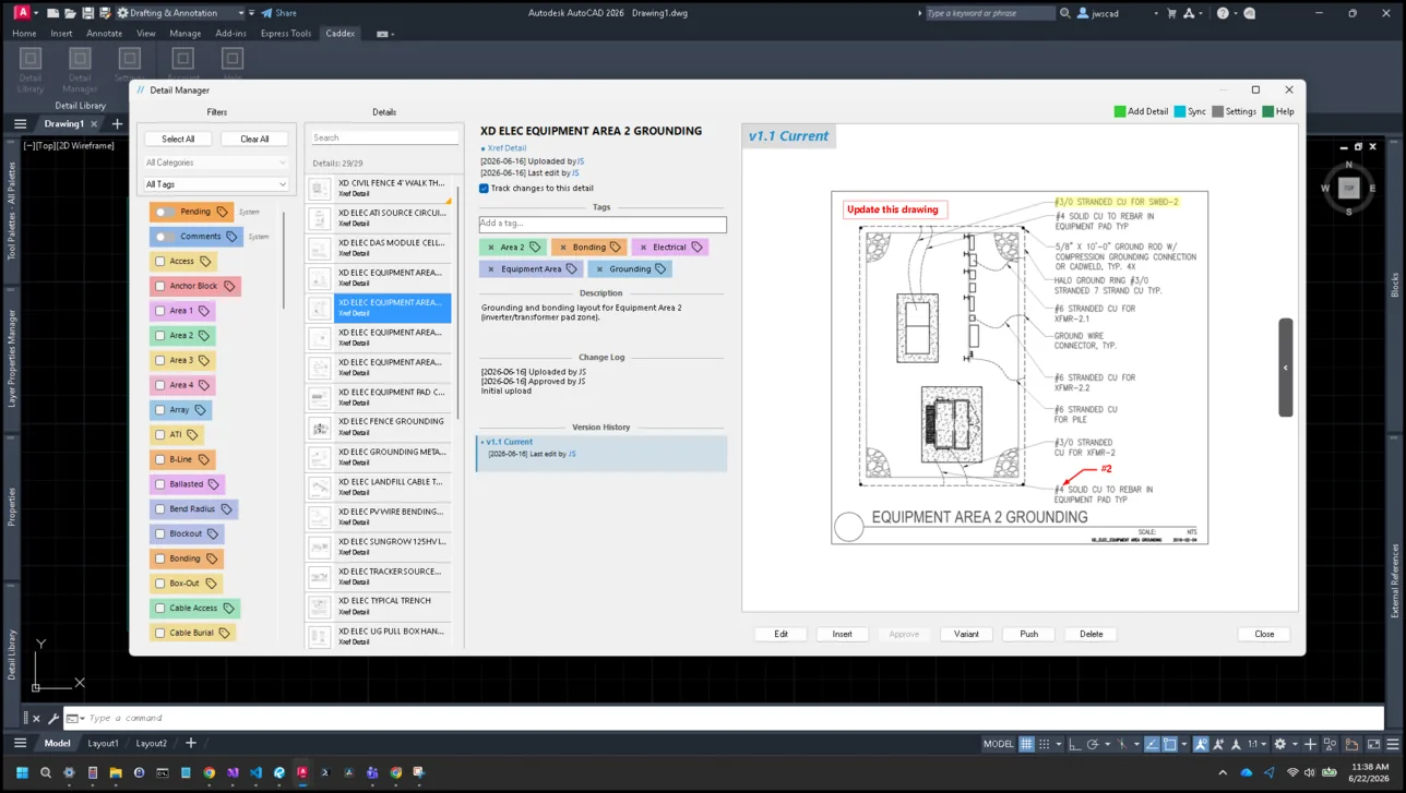 Adding markup to an AutoCAD detail for review in Caddex.