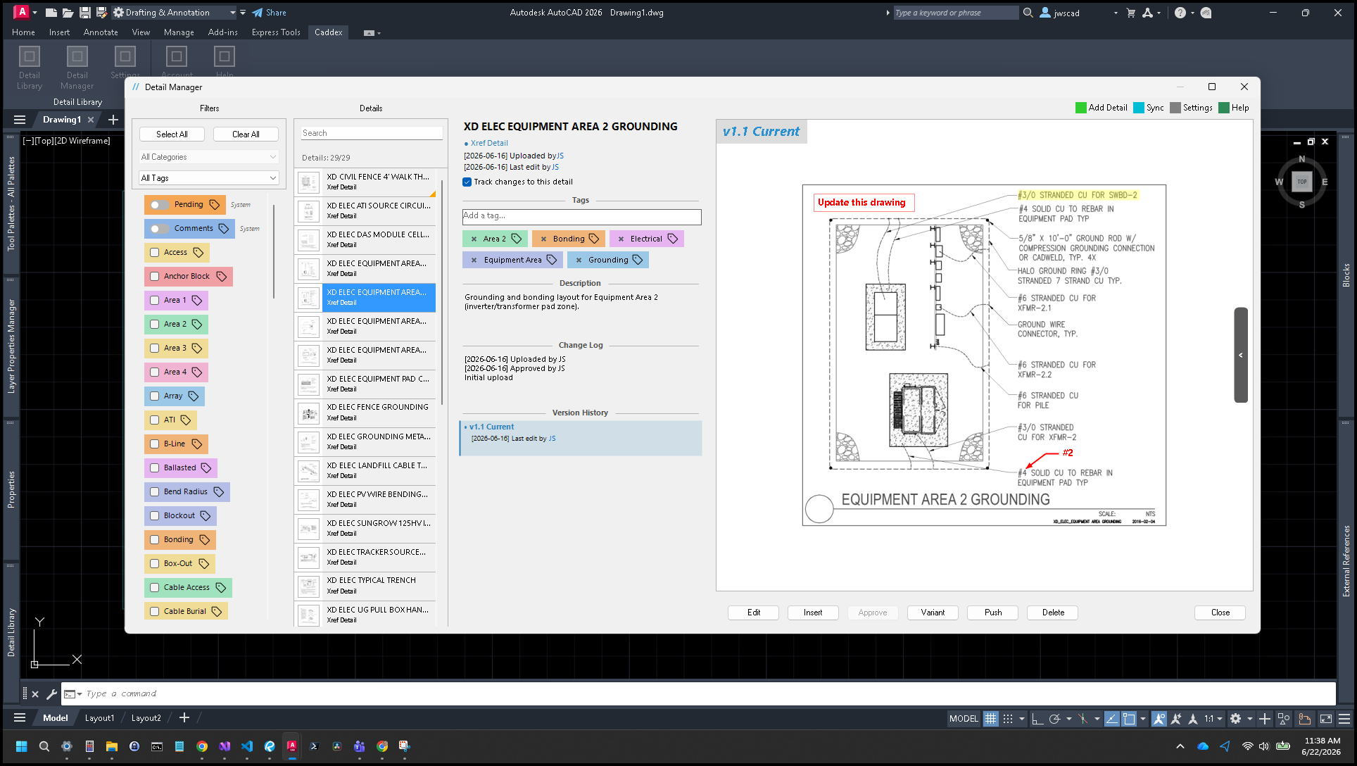 Adding markup to an AutoCAD detail for review in Caddex.